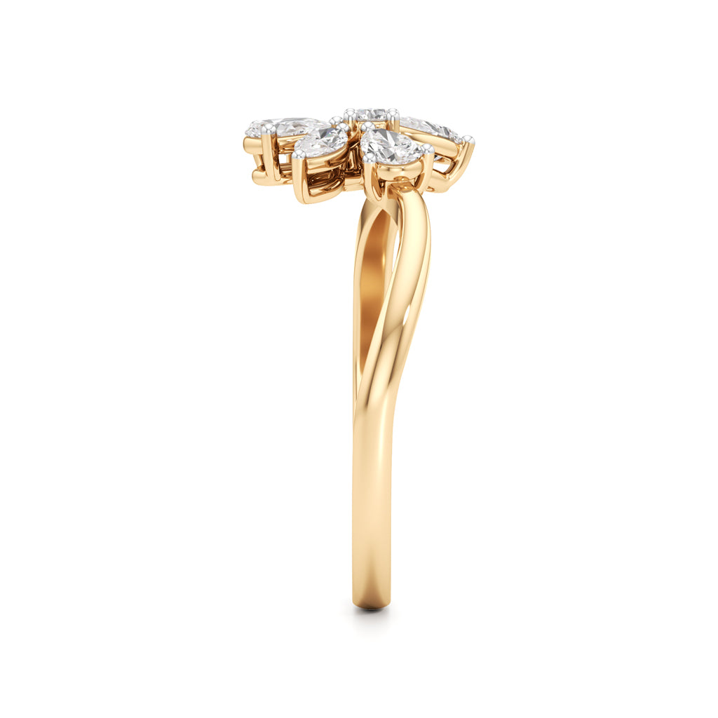 Dainty Floral Bloom Ring in 925 Silver 18k Gold Plated Marquise Pear Cut Simulants