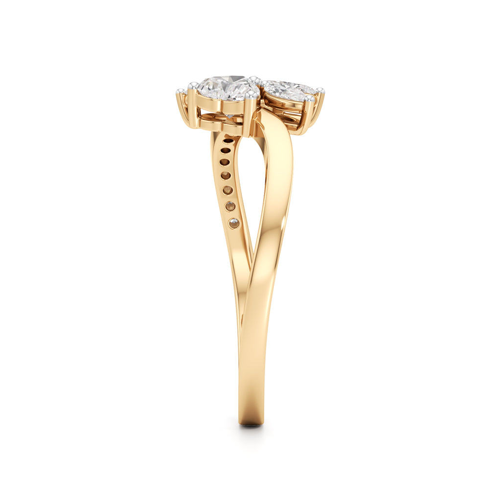 Heart Marquise Floral Bypass Ring in 925 silver 18k Gold Plated
