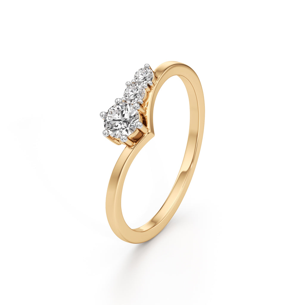 925 Silver 18K Gold Plated ThreeStone DiamondStyle Ring Elegant Fine Jewellery