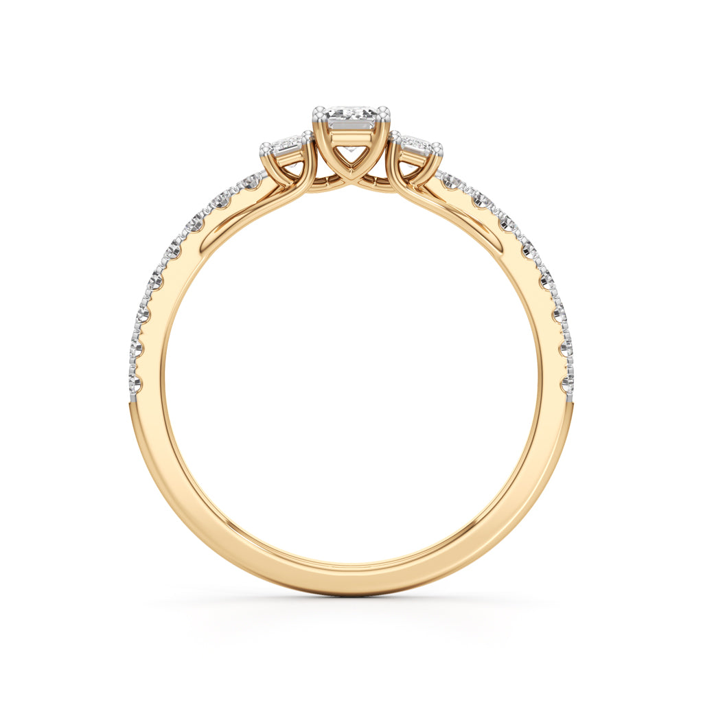 Elite EmeraldCut Trilogy 925 Silver 18k Gold Vermeil Ring with DiamondSet Band