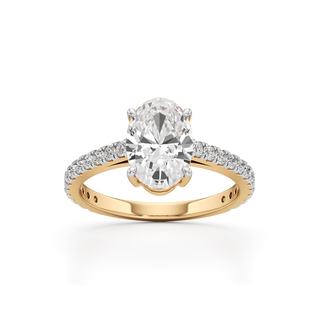 Majestic Oval 925 Silver 18k Gold Plated Solitaire Ring with PavSet Band