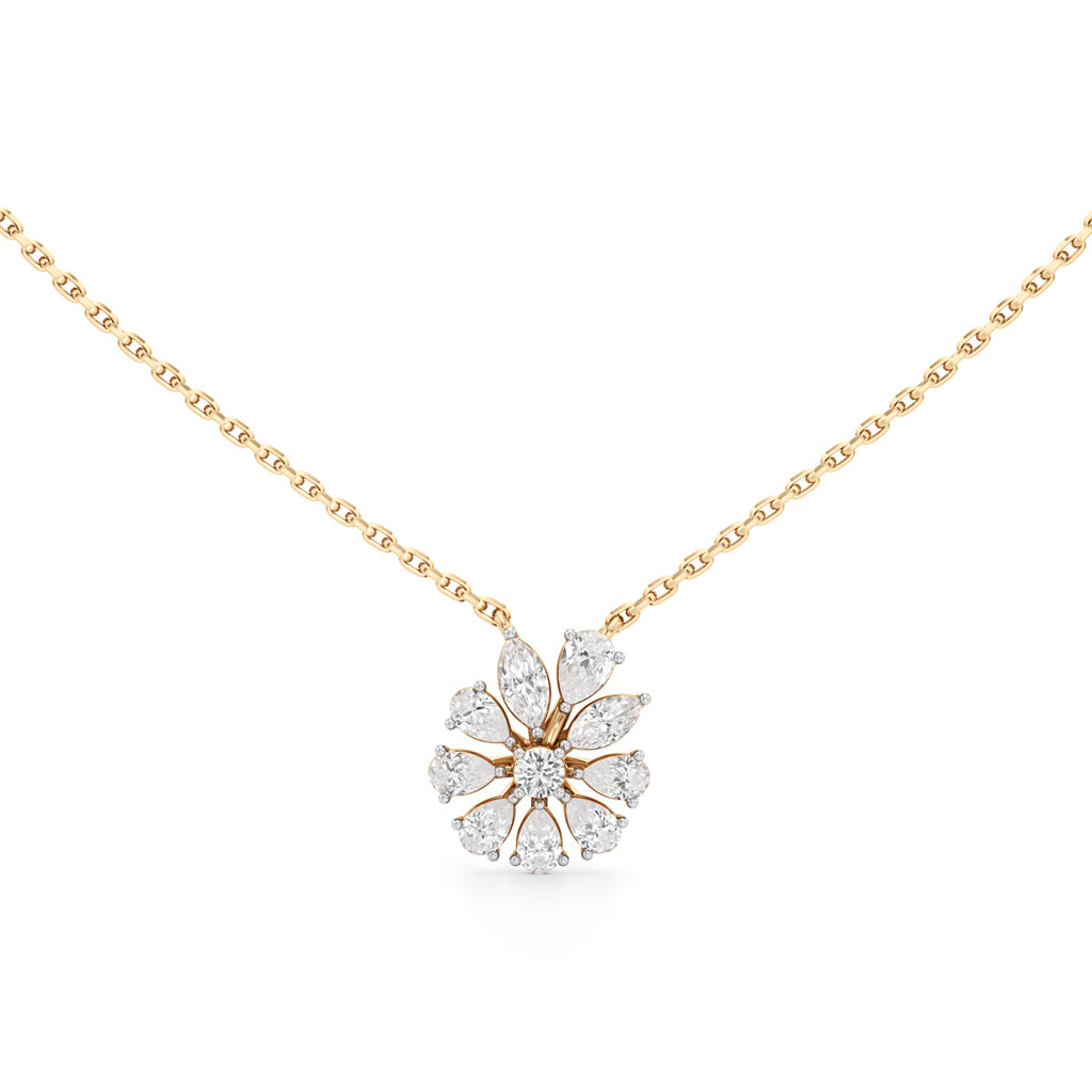925 Silver 18K Gold Plated Floral Lab Grown Diamond Pendant