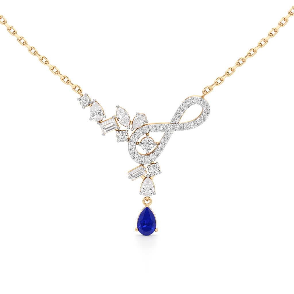 Elegant 925 Silver 18k Gold Plated Lab Grown Diamond Blue Pear Sapphire Pendant