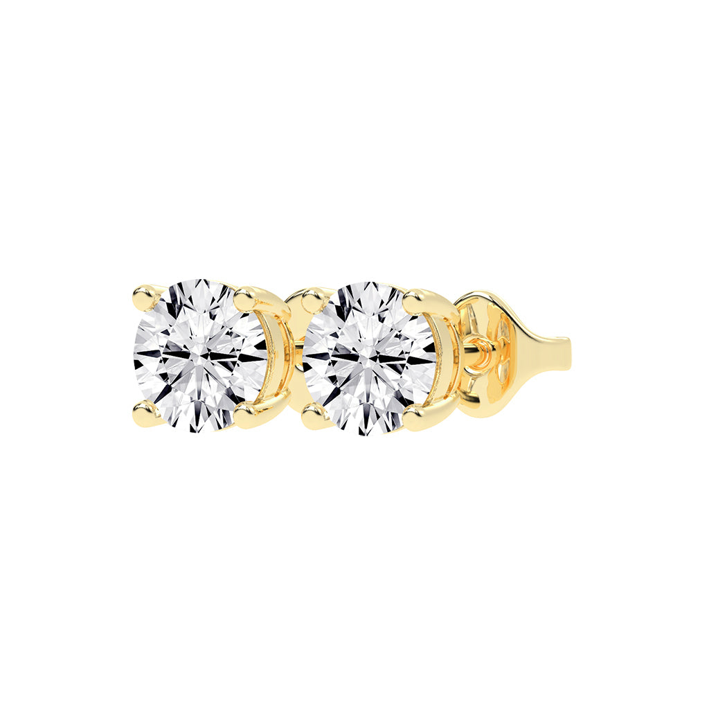 2Ct Round Shape Yellow Gold Solitaire Studs Earrings