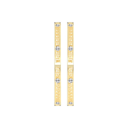 Luxury Diamond Accented Greek Key Eternity Bangle Bracelet  Elegant Yellow Gold Geometric Statement Jewelry