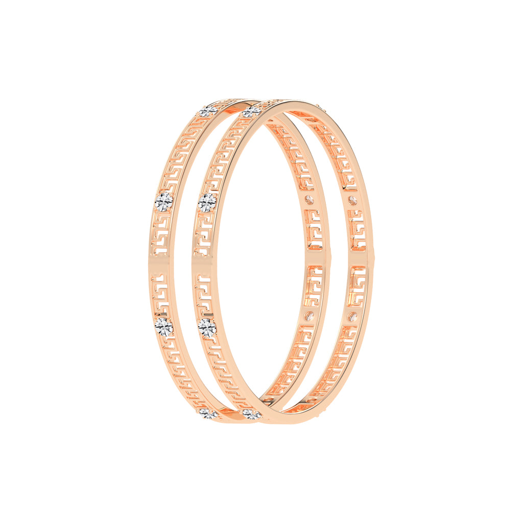 Luxury Diamond Accented Greek Key Eternity Bangle Bracelet  Elegant Yellow Gold Geometric Statement Jewelry