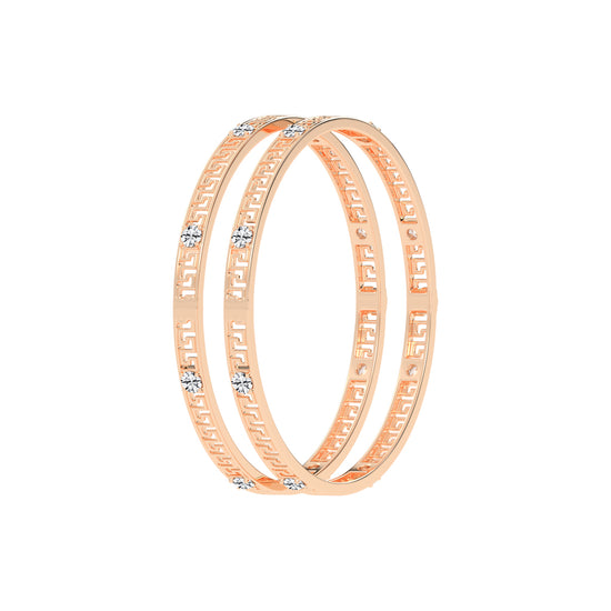 Luxury Diamond Accented Greek Key Eternity Bangle Bracelet  Elegant Yellow Gold Geometric Statement Jewelry