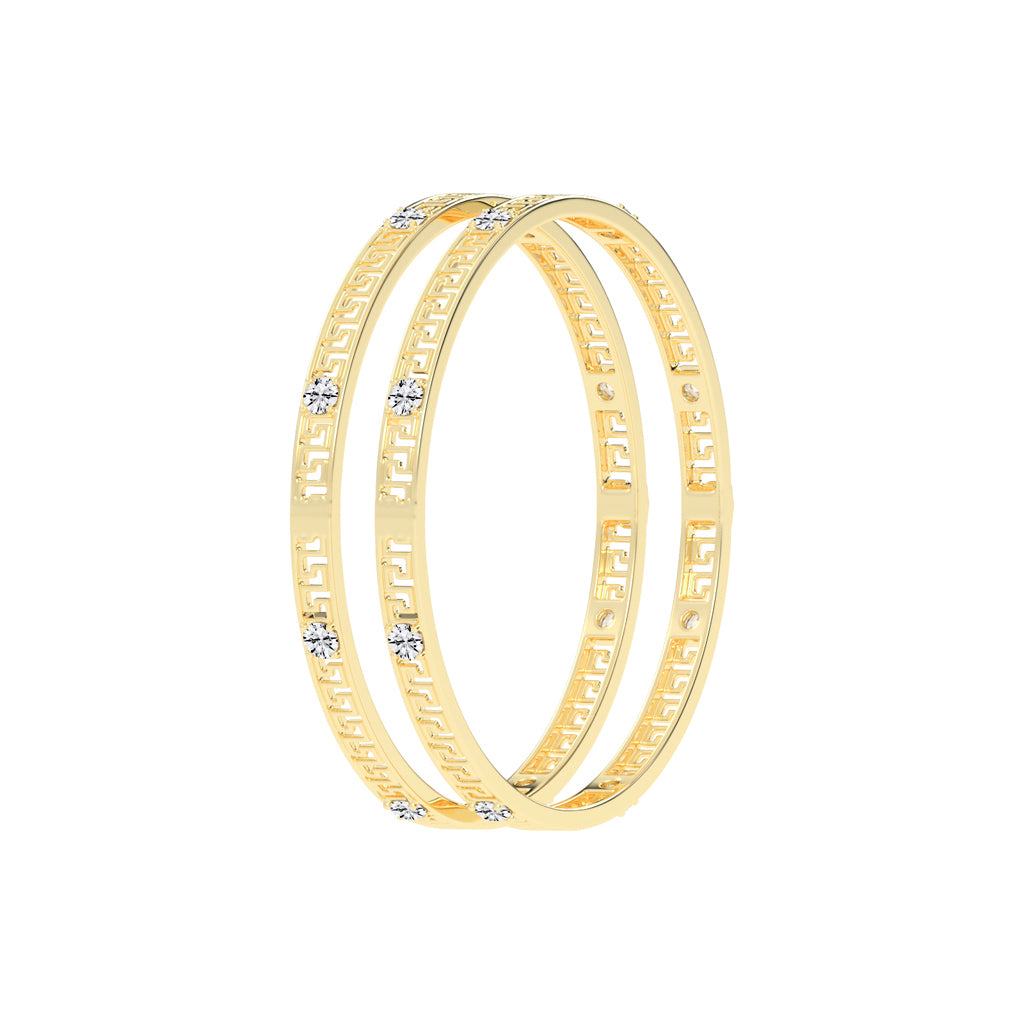 Luxury Diamond Accented Greek Key Eternity Bangle Bracelet  Elegant Yellow Gold Geometric Statement Jewelry