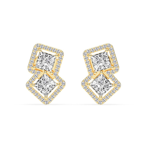 Double Square Halo Drop Earrings