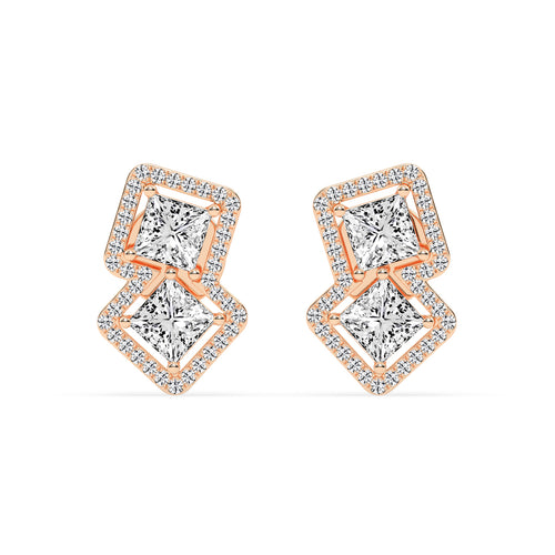 Double Square Halo Drop Earrings