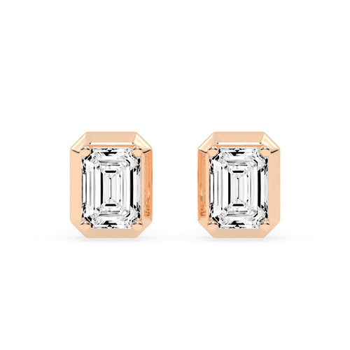 Elegant Emerald Cut Bezel Set Stud Earrings
