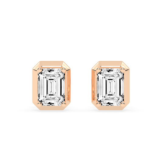 Elegant Emerald Cut Bezel Set Stud Earrings
