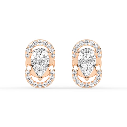 Pear Drop Orbit Halo Stud Earrings