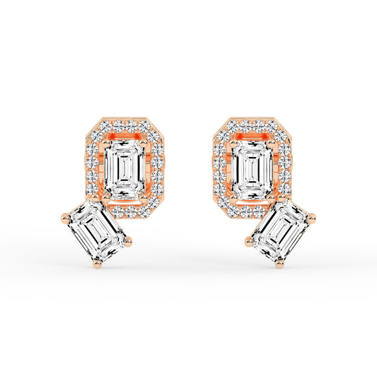 Modern Emerald Cascading Stud Earrings
