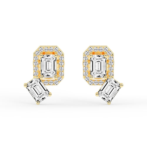 Modern Emerald Cascading Stud Earrings