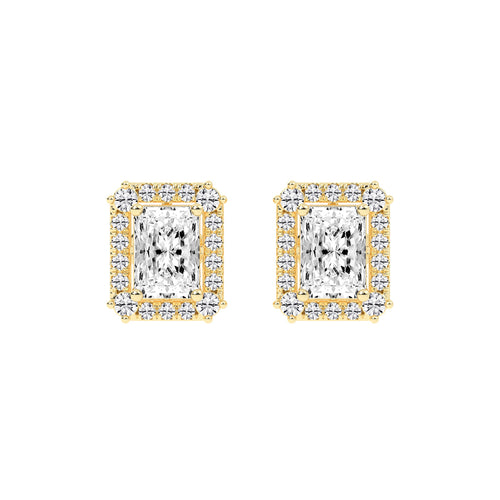 Radiant Cut Halo Stud Earrings