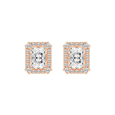Radiant Cut Halo Stud Earrings