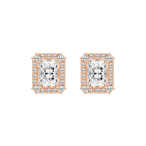 Radiant Cut Halo Stud Earrings