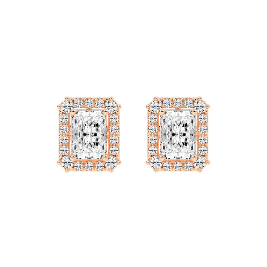 Radiant Cut Halo Stud Earrings