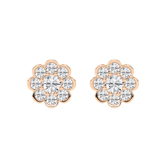 Blooming Petal Diamond Cluster Stud Earrings
