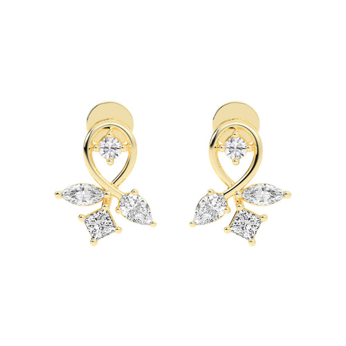 Artistic Swirl Multi-Cut Diamond Cluster Studs