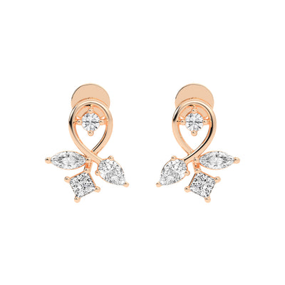 Artistic Swirl Multi-Cut Diamond Cluster Studs