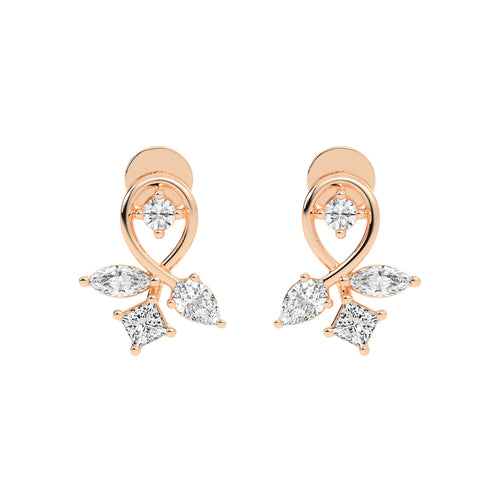 Artistic Swirl Multi-Cut Diamond Cluster Studs