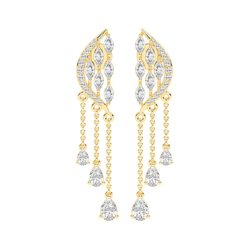 Majestic Feathered Cascade Diamond Dangle Earrings