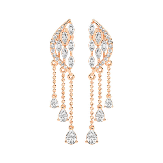 Majestic Feathered Cascade Diamond Dangle Earrings