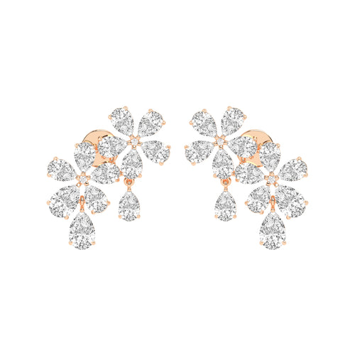 Dazzling Floral Cluster Diamond Drop Earrings