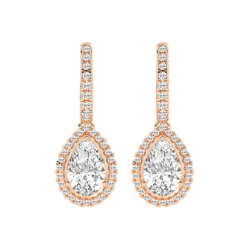 Pear Drop Radiance Diamond Halo Dangle Earrings