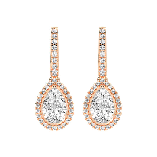 Pear Drop Radiance Diamond Halo Dangle Earrings