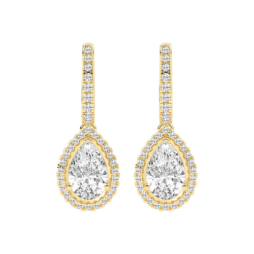 Pear Drop Radiance Diamond Halo Dangle Earrings