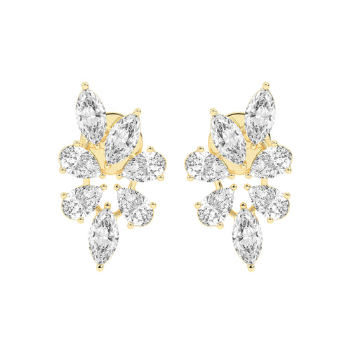 Diamond Bloom Marquise and Pear Cluster Earrings