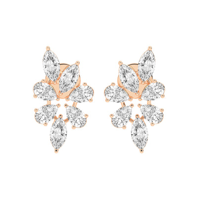 Diamond Bloom Marquise and Pear Cluster Earrings