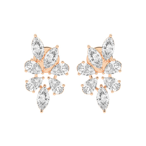 Diamond Bloom Marquise and Pear Cluster Earrings