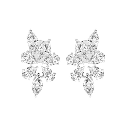 Diamond Bloom Marquise and Pear Cluster Earrings