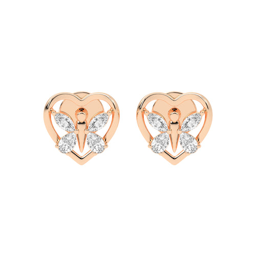 Butterfly Heart Diamond Stud Earrings