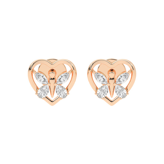 Butterfly Heart Diamond Stud Earrings