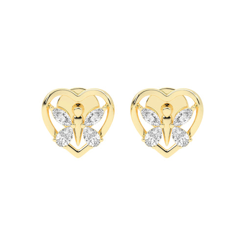 Butterfly Heart Diamond Stud Earrings