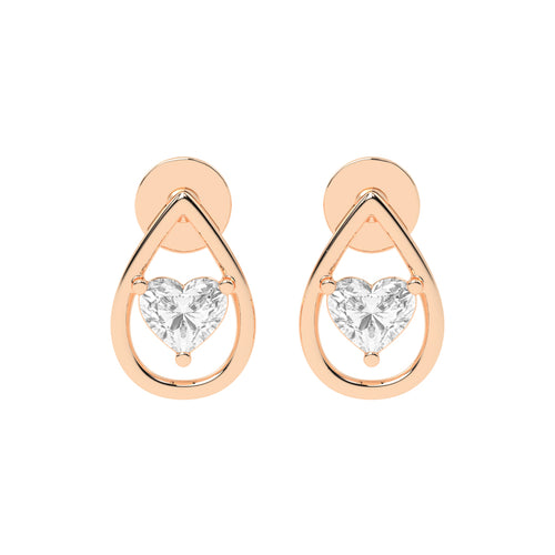 Heart in Teardrop Diamond Stud Earrings