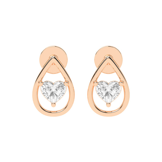 Heart in Teardrop Diamond Stud Earrings