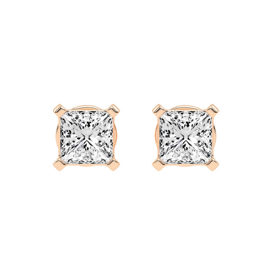 Radiant Square Princess Cut Diamond Stud Earrings