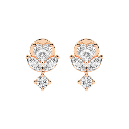 Heart Blossom Diamond Drop Stud Earrings