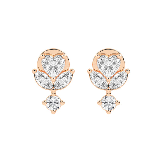 Heart Blossom Diamond Drop Stud Earrings