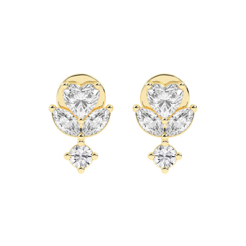 Heart Blossom Diamond Drop Stud Earrings