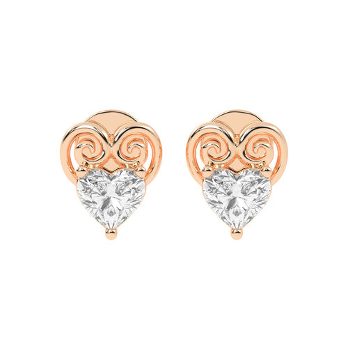 Heart's Scroll Diamond Stud Earrings