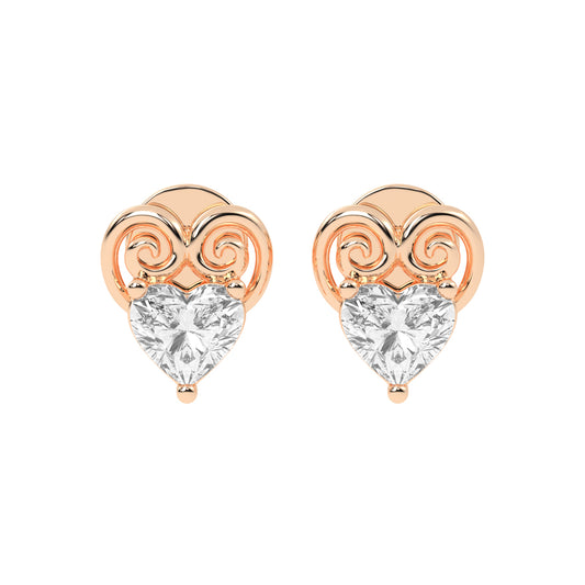 Heart's Scroll Diamond Stud Earrings