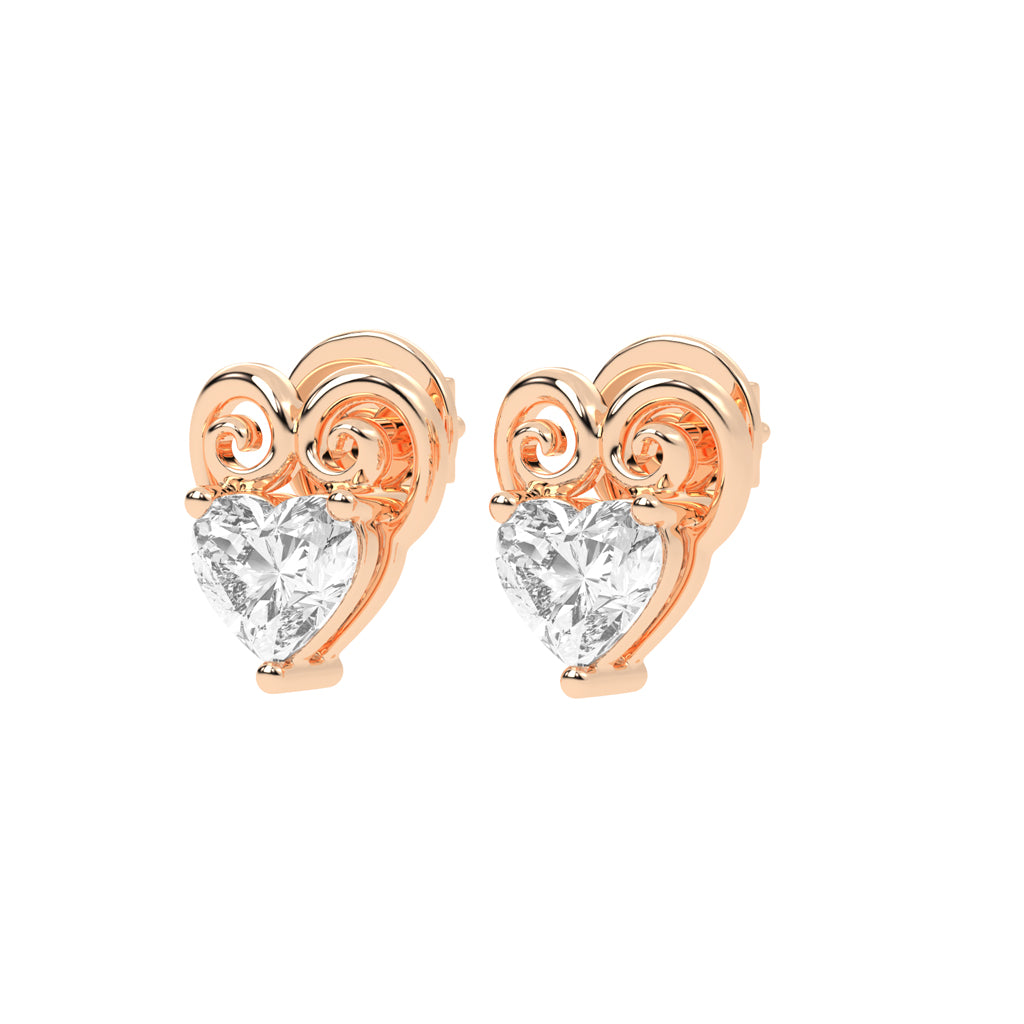 Heart's Scroll Diamond Stud Earrings