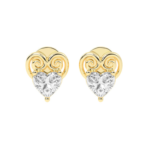 Heart's Scroll Diamond Stud Earrings